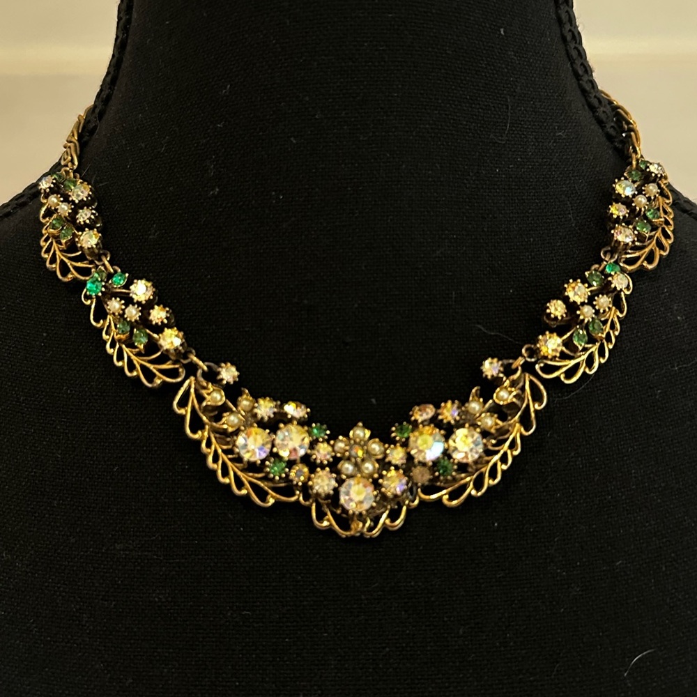 Stunning Florenza Signed Vintage Antiqued Gold Tone Statement Necklace